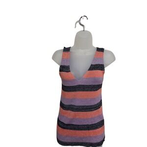 John + Jenn Anthropology Striped Tank Top Sleeveless V-Neck Sparkle Knit Large‎